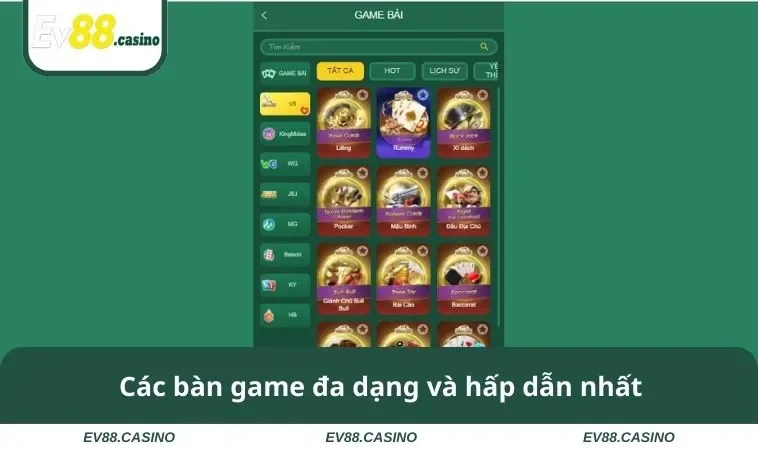 game bai ev88 2 Các bàn game đa dạng và hấp dẫn nhất